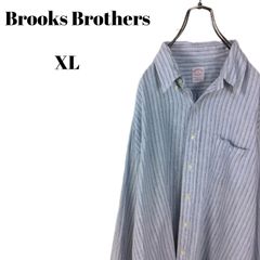 Brooks Brothers ブルックスブラザーズ 長袖ボタンダウンシャツ ライトブルー 他 ストライプ リネン 麻 メンズ XLサイズ