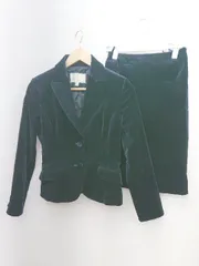 ◇ NATURAL BEAUTY ベロア調 2B 秋冬 膝丈 スカートスーツ 上下 サイズS ネイビー レディース P  【1307250027955】