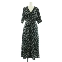 ジャーナルスタンダード レリューム JOURNAL STANDARD relume 花柄ワンピース ロング 七分袖 Vネック リボン付 F 黒 ブラック /MY ■OS