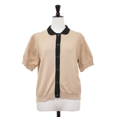 MACKINTOSH PHILOSOPHY マッキントッシュ カーディガン ベージュ ブラック サイズ:38(M) | 24春夏 バイカラー ニット ポロ カーディガン | 半袖 襟付き ハイゲージ コットン | トップス セーター【レディース】【中古】