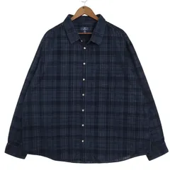 GEORGE 細畝 長袖コーデュロイシャツ 大きいサイズ古着 メンズUS-3XLサイズ チェック柄 ネイビー系 sc-0688