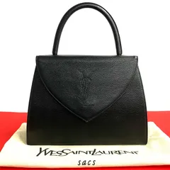 極 美品 袋付き YVES SAINT LAURENT イヴ・サンローラン ヴィンテージ YSLロゴ レザー ハンドバッグ ミニ ボストンバック ブラック 34015