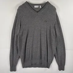 古着 ラコステ LACOSTE ウールニットセーター Vネック ワンポイントロゴ 薄手 大きいサイズ 3XL  ダークグレー メンズ