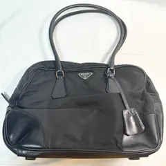 【送料無料】PRADA/プラダ/ハンドバッグ/トートバッグ/ブラック/ナイロン/三角ロゴ/テスート/内側破れあり/中古品