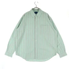 BEAMS ビームス ストライプ柄 長袖 ボタンダウンシャツ M グリーン系 胸ポケット メンズ 古着