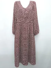 ◇ earth music&ecology アース ミュージック＆エコロジー 総柄 長袖 膝下丈 ワンピース サイズF ブラウン系 レディース P  【1406240009084】