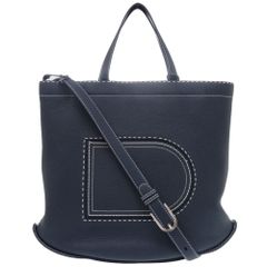 新品同様 デルボー 2WAY パン カバス レザー ネイビー トートバッグ 0436 DELVAUX