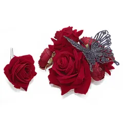 髪飾り 成人式 赤 振袖 前撮り 袴 豪華2点セット 黒 薔薇 バラ 蝶 ラメ ヘアアクセ かんざし ヘッドドレス 卒業式 結婚式 入園 No.9-4796