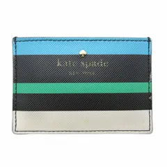17SS ケイトスペード KATE SPADE ストライプ カードケース ロゴ ボーダー PVC レザー 名刺入れ 定期入れ パスケース ブルー グリーン ピンク レッド ブラック PWRU5739 レディースのサムネイル