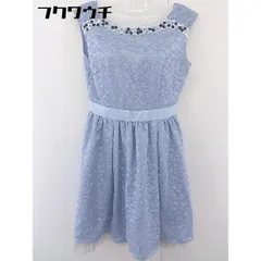 ◇ Rew de Rew サイドジップ　ノースリーブ　ビジュー　総柄 膝丈 ワンピース サイズ38 ネイビー レディース  【中古】 【1108190004446】