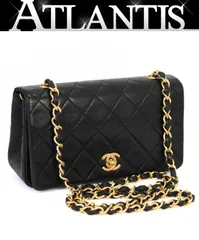 シャネル CHANEL ミニマトラッセ19 フルフラップ チェーンショルダーバッグ ラムスキン 黒 G金具 1番台 【71194】