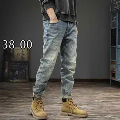 [38  00 ]メンズ ファッション 服  オシャレ シンプル 大 かっこいい 大きいサイズ ストリート 紳士服  春秋 ハイエンド ウォッシュ ホワイト ライト カラー ジーンズ スリム ストレート レッグ パンツ パッチ ホール