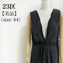 23区 ブラック シフォン Vネック ドレープ ノースリーブ ドレスワンピース 44 フォーマル パーティー 結婚式 大きいサイズ