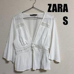 ZARA 白 トップス フリル ブラウス 羽織 七分袖 ザラ シャツ ガーリー