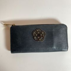 CLATHAS 長財布 カメリア ラデュレⅡ型 ブラック ラウンドファスナー 汚れあり