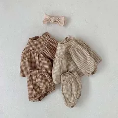 チェック柄 長袖 ブラウス＆かぼちゃパンツ セットアップ 子供服 ベビー服