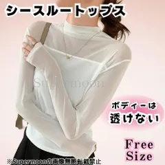 レディース シースルー トップスカットソー 長袖 白ホワイト チュール 透け感