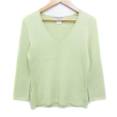 ナチュラルビューティーベーシック NATURAL BEAUTY BASIC ニット カットソー 七分袖 Vネック 無地 M 黄緑 ライトグリーン /FF42