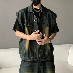 セットアップ デニム ベスト＆ハーフパンツ ダメージ P04R5180