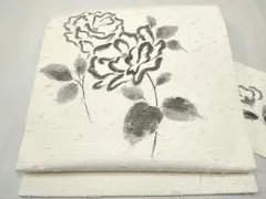 平和屋着物●九寸名古屋帯　作家物　手描き　髭紬　枝椿　金彩　正絹　逸品　CAAT0912hy