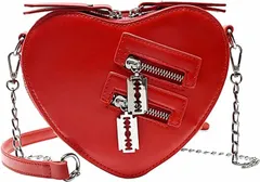ZAZALAND 母の日 ショルダー バッグ レディース 斜めがけ 小さめ ゴスロリ パンク ロック ハート型( レッド,  S)