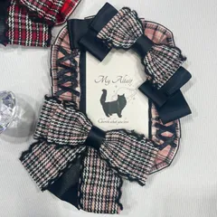 レースデコ　トレカデコケース　キーホルダー　チェック　ピンク　大人ガーリー