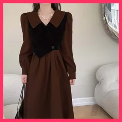 ★スタッフおすすめ★長袖ワンピース ドッキング レディース 落ち着いたレトロな雰囲気ながら洗練された印象の長袖フレアワン 上品　おすすめ おしゃれ　★売れ筋★　人気 高見え　高級感