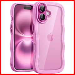 【特価セール】JETech iPhone 16 6.1インチ用 ウェーブ ケース かわいい 波状フレーム うねうね 耐衝撃 スマホカバー 女性用 女子向け クリア ハードPCバック (ピンク)