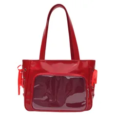 [ハルジオ] 痛バ トート レースアップ 痛バッグ 推し活バッグ トートバッグ 編み上げ リボン 痛バック レザー調 黒 白 赤 銀色 ブラック ホワイト レッド シルバー いたば かわいい おしゃれ リボン 推し活 人気 シート (レッド) [レッド]