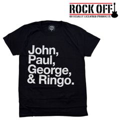 ロックオフ Tシャツ 半袖 ビートルズ 黒 ROCK OFF THE BEATLES JOHN, PAUL, GEORGE & RINGO ブラック ホワイト プリントTシャツ