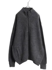 【お得なクーポン配布中!】 90s イギリス製 手編み フルジップ ウール ハンドニット セーター ジャケット L オールド ドライバーズ ハンドメイド 無地 ハイネック 濃灰