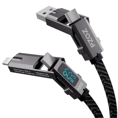PZOZ 4in1 LEDディスプレイ 1.5M 最大対応60W ケーブル USB C to USB C/タイプc to ライトニング/USB A to USB C/USB A to Lightning 5A 急速充電 マルチ充電ケーブル PD M