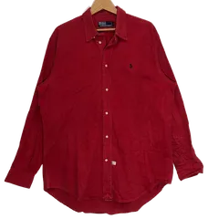 90's vintage 90年代 ヴィンテージ Polo by Ralph Lauren ポロバイラルフローレン ポニー刺繍 長袖 シャツ ボタンダウン ワンポイント刺繡 オーバーサイズ ビッグシルエット マレーシア製 Lサイズ レッド