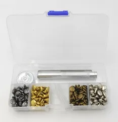 0447 レザークラフト カシメセット 両面カシメ リベット スタッズ 底鋲 打ち具セット パーツ DIY 手作り ベルト 布革細工 靴 ジーンズカバン