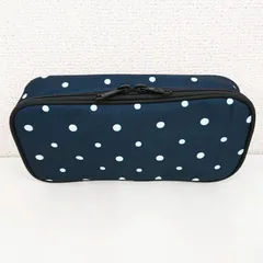 ペンケース ふで箱 筆箱 筆入れ 大容量  ペンポーチ 軽い 2段 ペンホルダー ダブルファスナー 紺 水玉 ドット ネイビー pen_dotNV