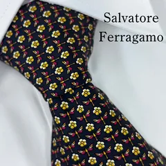 《美品》Salvatore Ferragamo (サルヴァトーレフェラガモ) シルクネクタイ 花 昆虫 総柄