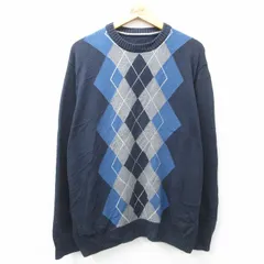 XL/古着 長袖 セーター メンズ アーガイル 大きいサイズ コットン クルーネック 濃紺 ネイビー 25feb13 中古 ニット トップス