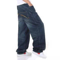 Size:32_Color:ネイビー [トンデムン] メンズ デニムパンツ ゆったり バギーパンツ カーゴパンツ 大きいサイズ ヒップホップ デニム (32#)