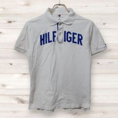 D0302 トミーヒルフィガー TOMMY HILFIGER ポロシャツ 半袖 (L) 白 プリント文字 レギュラーカラー