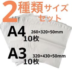 LDPE宅配袋 宅配ビニール袋 A4/A3各10枚テープ付き 透けない 梱包 資材 ２種類セット