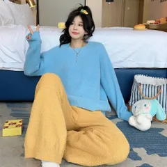 ☆ ブルー ☆ ふわふわルームウェア narw9201 ルームウェア ふわふわ もこもこ パジャマ ルームウエア 部屋着 寝間着 寝巻き 寝巻 上下セット 長袖 ズボン 防寒 暖かい あたたかい あったか 厚手 ソフト フワフワ モコモコ レディース メンズ