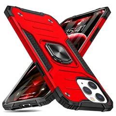 【特価セール】12 Pro ケース/iPhone 12 ケース リング付き 衝撃吸収 耐衝撃 落下防止 米国軍事MIL標準取得 スタンド機能 iPhone PC+TPU 二重構造 防塵 薄型 軽量 一体型 360度回転 全面保護カバー アイフォンケース 赤 M