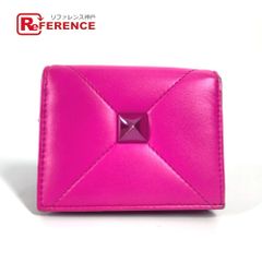 VALENTINO ヴァレンティノ 2つ折り財布 スタッズ ロゴ レザー ピンク