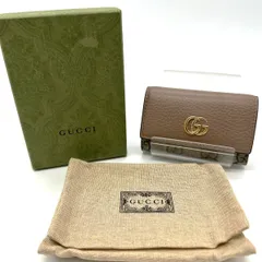 箱付き GUCCI グッチ 456118 キーケース GGマーモント 6連 ベージュ ブラウン サーモンピンク GGキャンバス レザー レディース メンズ USED