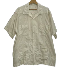 キューバシャツ オープンカラーシャツ フロント刺繡 オーバーサイズ ビッグシルエット メンズ アイボリー