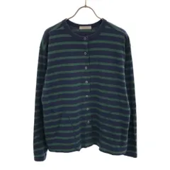 フリークスストア ボーダー 長袖 カーディガン ネイビー×グリーン FREAK'S STORE スナップボタン レディース 古着 【240305】