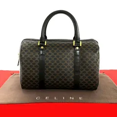 極 美品 CELINE セリーヌ ヴィンテージ マカダム ブラゾン トリオンフ 柄 レザー ハンドバッグ ミニ ボストンバッグ ブラック 435-3