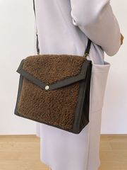 倉敷帆布　シープボア　ショルダーバッグ　バイカラー　サコッシュ　自立　軽量　（ブラウン×チョコ）