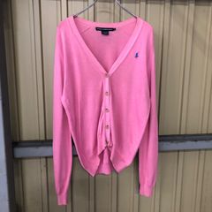 307 Ralph Lauren Sport コットンニットカーディガン レディース XL ピンク ラルフローレン スポーツ コットンニット セーター カーディガン 刺繍ロゴ 古着卸 アメリカ仕入