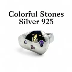 【パステルカラー】アメジスト　シトリン　Silver 925 刻印 00s Vintage Design Ring シルバー ヴィンテージ デザイン リング 16号　マルチストーン